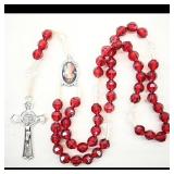 Red Crystal Rosary Beads with Crucifix