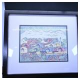 Framed Pointillism Artwork