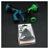 Assortment of Hose Nozzles and Worx Sanding Pads