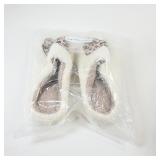 White Fleece Slippers with Leopard Bow