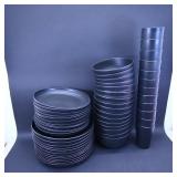 Set of Black Dinnerware Plates and Bowls