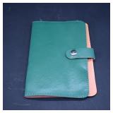 Green Leather Card Holder with Snap Closure