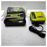 2 Ryobi 40V Lithium 4Ah Battery and Charger Set