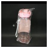 Pink Water Bottle with Lid and Straw