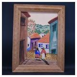 Framed Painting of Village Scene