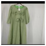 Green Long Sleeve Dress with Bow Detail