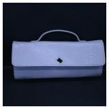 White Textured Top-Handle Clutch Purse