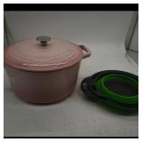 Pink Enameled Dutch Oven with 2 Collapsible...