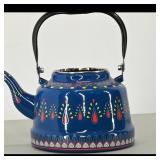 Blue Patterned Enamel Tea Kettle ï¿½ Vintage-Style