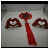 Pair of Ceramic Heart-Hand Sculptures + Red...