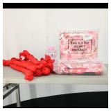 Assortment: Red Cheesecloths, Pink Bear Cup &...