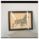 Framed Pen & Ink Trotting Horse Illustration
