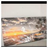 Large Framed Beach Sunset Canvas Wall Art