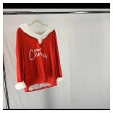 merr Chrias Red Holiday Top with Faux Fur Trim
