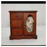 Small Wooden Jewelry Cabinet with Mirror Door
