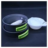 Stacked Camping Cookware Set with Plastic Bowls...