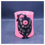 Pink Ceramic Yarn Dispenser with Cat Tail