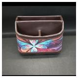 Brown Faux-Leather Desk Organizer with Floral...