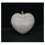 Heart-Shaped Evening Clutch Bag, Silver Tone