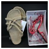 Assortment of Rope Sandals and Red Strappy...
