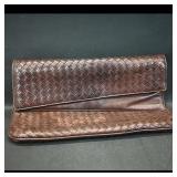 Woven Leather Foldover Clutch  Brown (Brand...