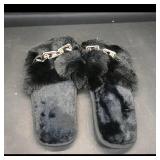 Pair of Black Faux-Fur Slide Slippers, Size 42-43