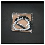 I LOVE Beaded Bracelet Set (Black & White, 2pcs)