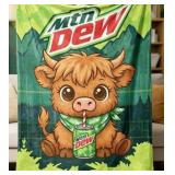 Mtn Dew Plush Throw Blanket  Highland Cow Design