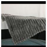 Grey Faux Fur Ribbed Throw Blanket  Brand Not...