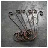 Set of 6 Wrought Iron Scroll Hooks