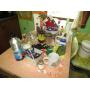 EVERYTHING ON TABLE- VASES, PENS, BATTERIES, OLD