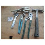 ESTWING HAMMER; ADJUSTABLE WRENCH; 2 CHANNEL LOCK;