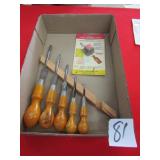 5- SHEFFIELD ENGLAND WOOD CHISELS; TOOL