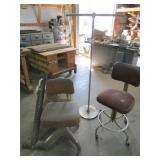 2 SHOP CHAIRS; BOX FAN; HANGING TOOL RACK