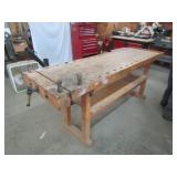ULMIL WORK BENCH W/ 2 WOOD CLAMP VICES, SIDE BOX,