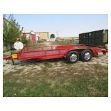 18 FT M& M TAMDEN AXLE FLAT BED  TRAILER, GOOD