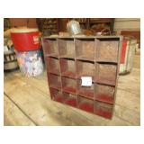 METAL CUBBY HOLE PAN W/ OLD RED PAINT