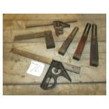 3- WOOD & BRASS FOLDING SQUARES ;2 METAL SLIDE