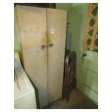 2 DOOR METAL PANTRY CABINET ;CARD TABLE W/4 CHAIRS