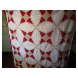 VINTAGE HAND STITCHED  QUILT -RED & TAN