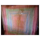 VINTAGE HAND STITCHED MULTI COLOR QUILT W/