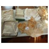 BOX OF FANCY TABLE CLOTHES & FANCY WORKS