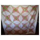 VINTAGE HAND STITCHED QUILT -PINK ,WHITE