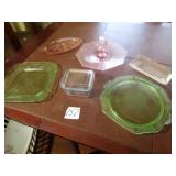 5- DEPRESSION GLASSWARE - PINK ,GREEN ; FREEZER
