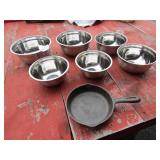 6- SS BOWLS ;#3 CAST IRON SKILLET