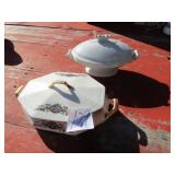 IRONSTONE & SS CO SERVING DISHES W/ LIDS