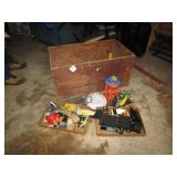 WOODEN TOY BOX W/ TOYS