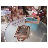 CLOCK;; WROUGHT IRON RACK ;BOOK SHELF