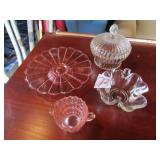 PINK DEPRESSION CAKE STAND ; GOLD TRIM CANDY