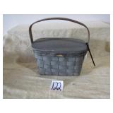 SMALL WOOD BASKET W/ OLD BLUE PAINT